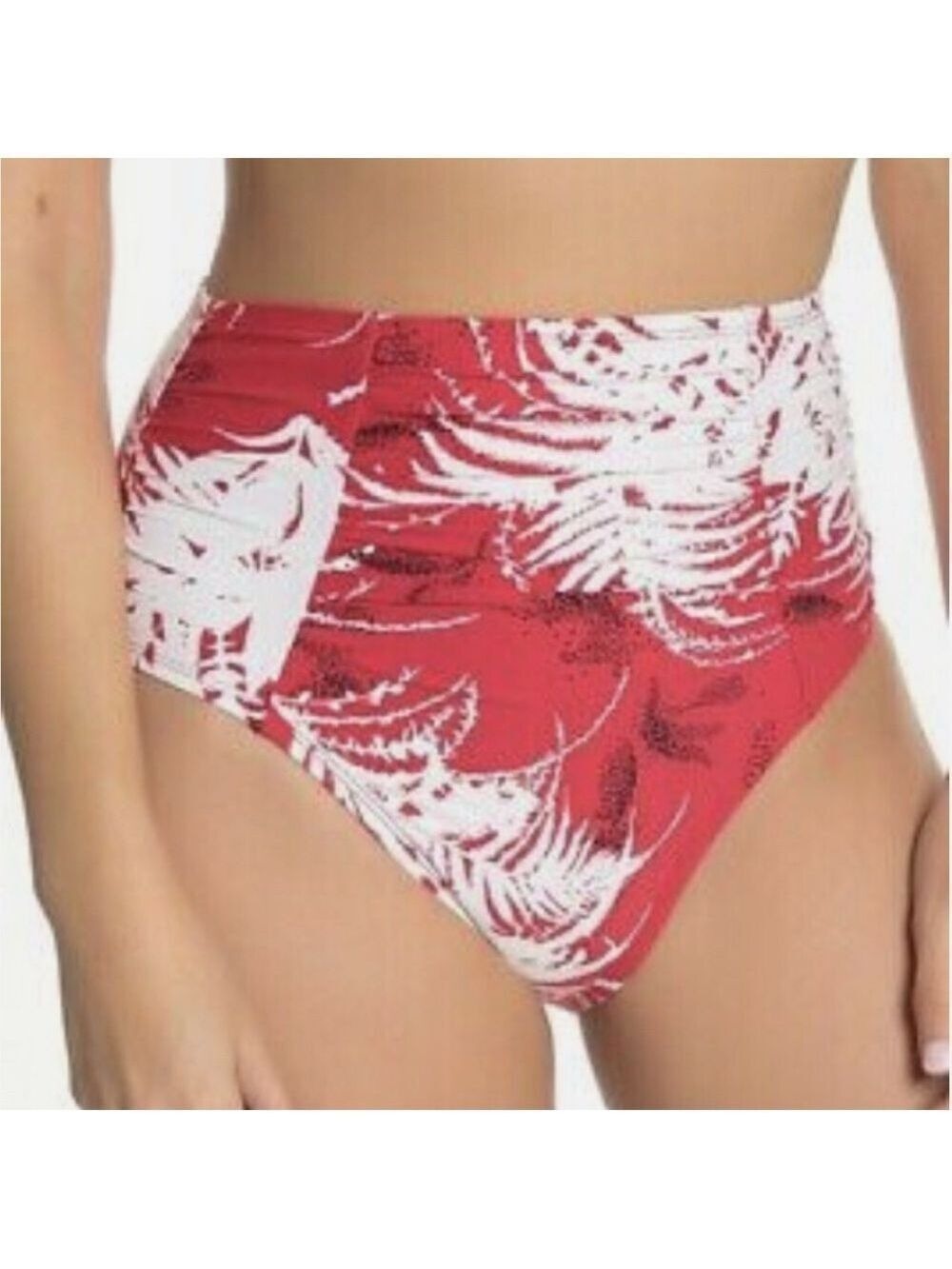 La Blanca Go Bold Hi Waisted Bottom Flame White Red Bikini Bottom Sz 10